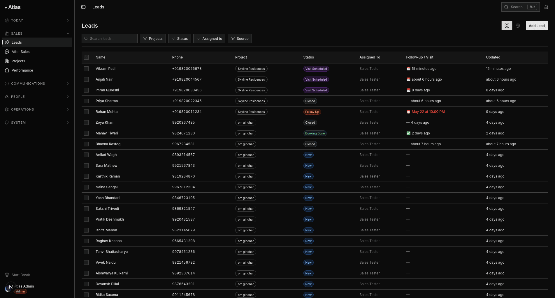 Pipeline table with follow-up tracking